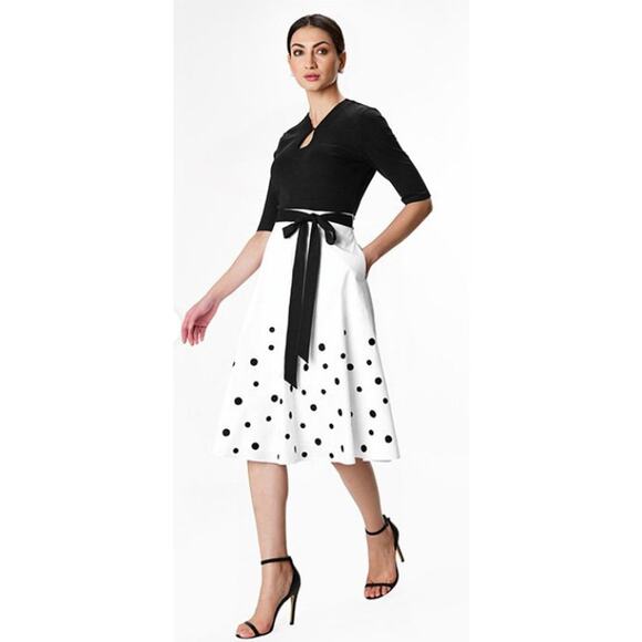 eShakti Women's Poplin Dress Size M (10) Black White Polka Dot - Picture 1 of 9